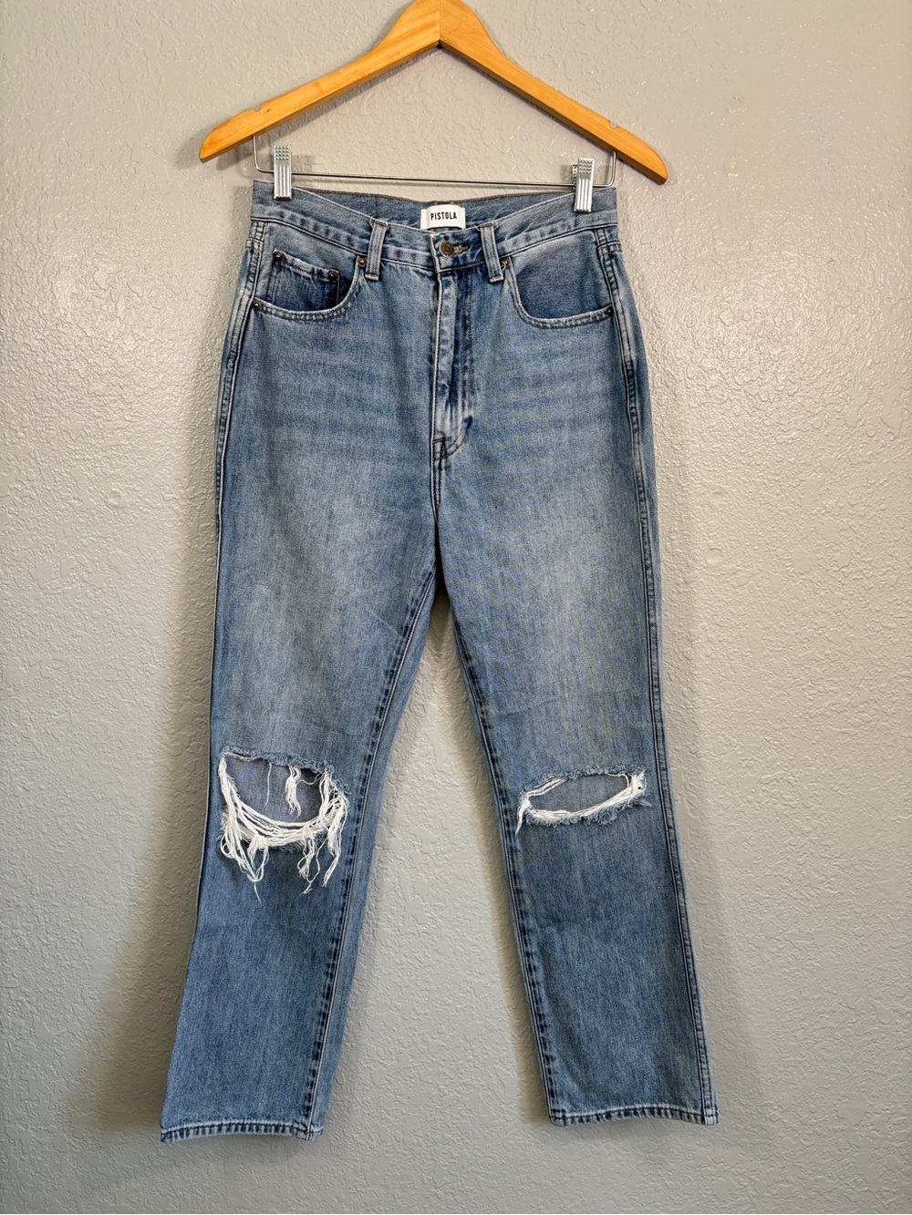 Pistola Eden High Rise Straight Fit Distressed Jeans Sz 27
